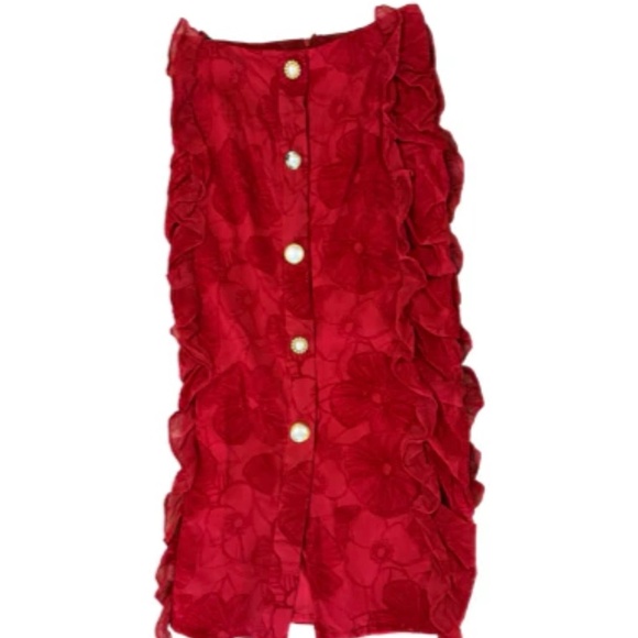 Mother of Pearl Red chiffon skirt with pearls - Picture 2 of 3